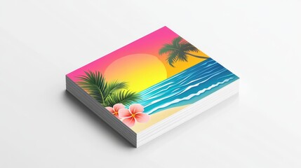 professional and elegant tropical-themed business card design with a Caribbean island vibe. A sleek layout featuring a vibrant background with a sunset gradient blending warm orange, pink, and yellow 