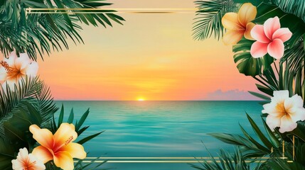 professional and elegant tropical-themed business card design with a Caribbean island vibe. A sleek layout featuring a vibrant background with a sunset gradient blending warm orange, pink, and yellow 