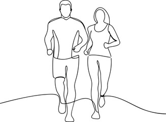 Couple Running Together Continuous Line Drawing Style