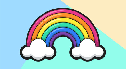 Vibrant Rainbow Arch with Fluffy Clouds Illustration.