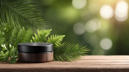 Natural cosmetics and leaves on pink background