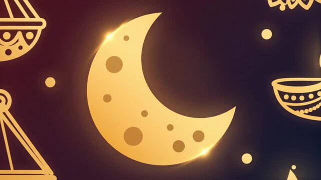 Karva Chauth Festival Graphic Moon and Diya Lamps Background Animation