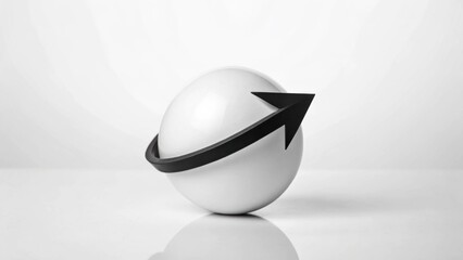 A minimalist sphere with a sleek arrow design suggests motion and direction.