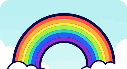 Vibrant Rainbow Arching Across a Clear Sky with Fluffy Clouds.