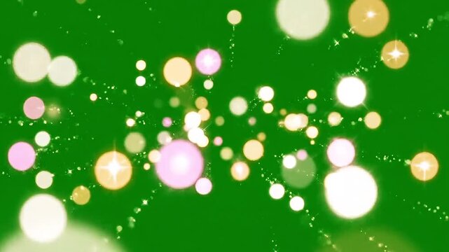Magical glowing orbs float and sparkle against a vibrant green background, creating a festive and dreamy atmosphere.