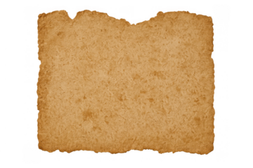Vintage parchment paper texture with torn edges and aged brown design, an empty old document sheet on transparent background