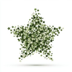 Confetti Star Shape Formed By Many Small Green Stars On White Background With Shadow