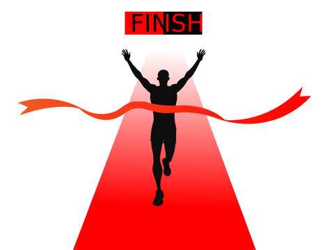 Silhouette of runner crossing finish line winning race sport competition event