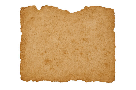 Vintage parchment paper texture with torn edges and aged brown design, an empty old document sheet on transparent background