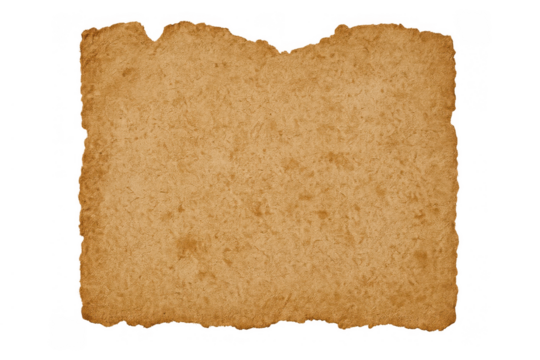 Vintage parchment paper texture with torn edges and aged brown design, an empty old document sheet on transparent background