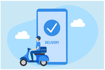 Online Delivery Service Concept, Showing a delivery man sending package to customer vector illustration