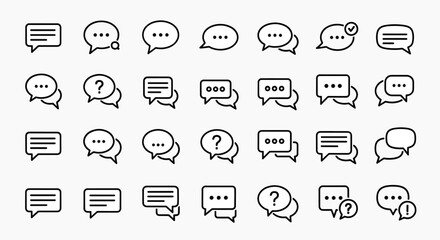 Set of speech bubble icons with different message symbols like dots, question marks, and exclamation marks