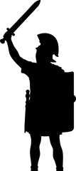 Roman legionary silhouette holding gladius and shield in battle pose