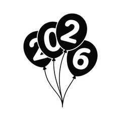 Black balloons with the number 2026 written in white for new year celebration