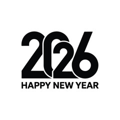 Bold black graphic text for the year 2026 with happy new year message