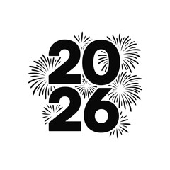 Bold black numbers 2026 surrounded by festive fireworks celebrating the new year