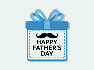 This colorful gift box design features a cheerful message for Father's Day, complete with a decorative ribbon and a playful mustache illustration, perfect for dads.