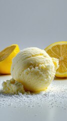 Creamy Lemon Sorbet Dessert with Fresh Citrus Fruit Slices on White Background