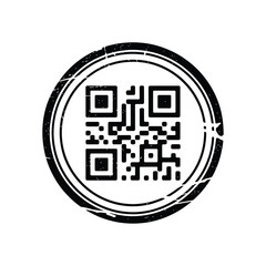 Circular stamp with a black and white qr code in the center