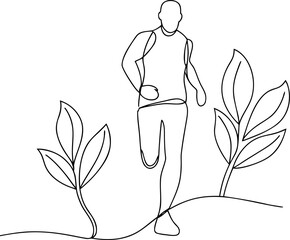 Minimalist line art of a runner in nature