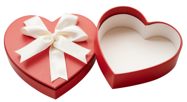 heart shaped gift box with white ribbon bow