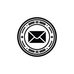 Circular emblem featuring a stylized envelope icon for mail and communication