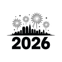 New year s eve fireworks over a modern city skyline silhouette celebrating 2026
