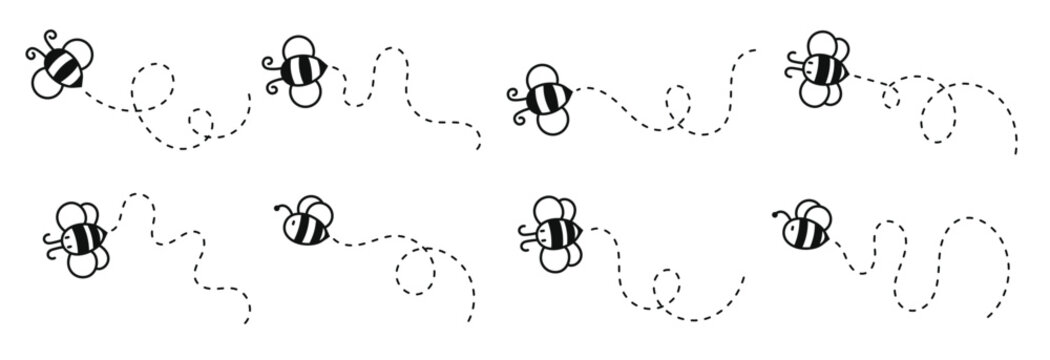 Bee flying path. A bee flying in a dotted line The flight path of a bee to honey.
