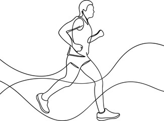 One line drawing of runner in motion