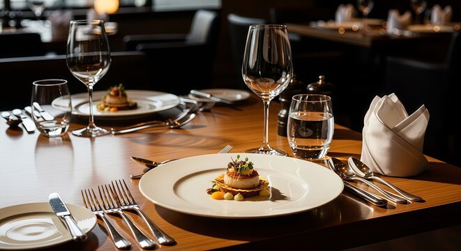 Gourmet Fine Dining Dish on an Elegant Table Setting in a Luxury Restaurant