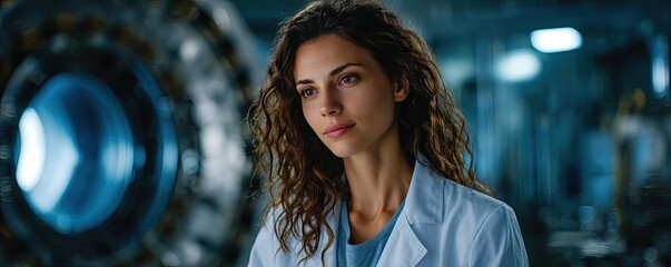 Space engineer testing deep space propulsion concept. A focused scientist examining complex research in a lab setting.