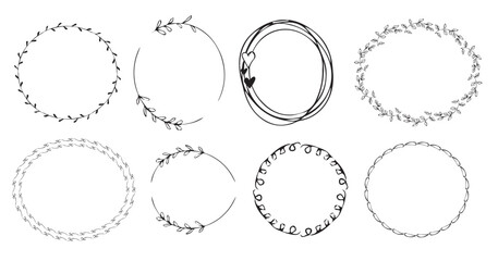 set doodle floral frames border silhouette in hand drawn 