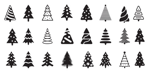 Set of 16 Black and White Christmas Tree Icons