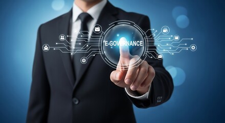 Businessman Touching E-Governance Concept on Digital Interface