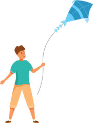 Obraz premium Boy flying kite, enjoying outdoor activity in summertime, creating childhood memories with simple pleasures