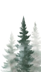 Obraz premium Serene watercolor pine tree art evokes peaceful nature scenes ideal for refined stationery designs