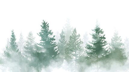 Fototapeta premium Serene watercolor pine forest illustration evokes gentle nature elegance perfect for invitations