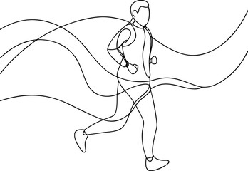 Single continuous line drawing of running person abstract