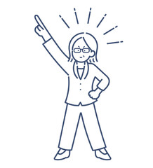 チームリーダーの40代女性をイメージしたイラスト　線画のみ