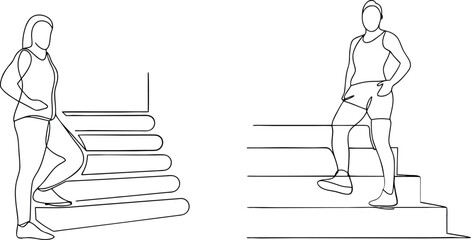 Woman exercising climbing stairs one line drawing vector