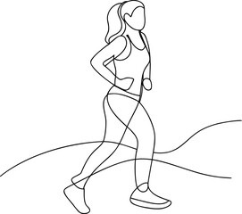 Woman running single line art illustration style