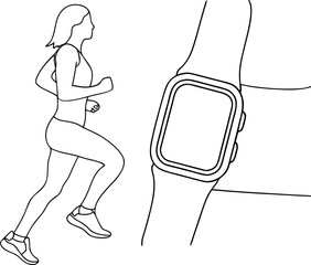 Woman running with smartwatch activity fitness tracker