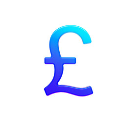 3D Gradient blue British Pound symbol, modern style with a glossy futuristic finish. 3D Illustration