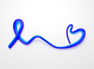 Abstract blue ribbon forming a heart, symbolizing awareness, love, or health. 3D illustration