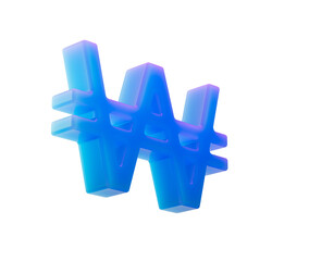 3D Gradient blue Korean Won symbol, modern style with a glossy futuristic finish. 3D Illustration