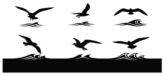 seagulls flying over the waves 