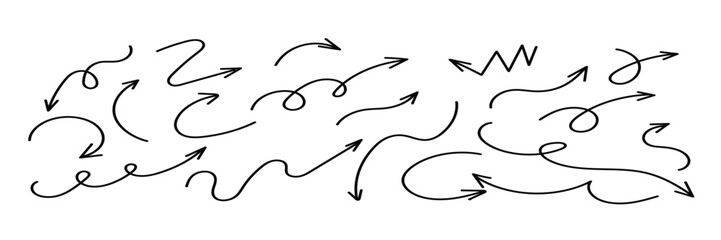 Set of black arrows hand drawn on white background 