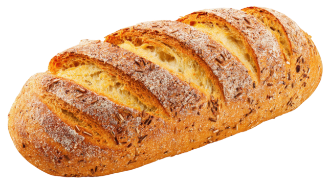 Artisan Bread Loaf with Seeds and Flour Dusting cumin seeds isolated on a transparent background