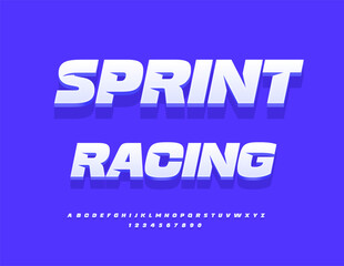 Vector Sporty poster Sprint Racing with Trendy Dynamic Alphabet Letters and Numbers set. Creative Stylish Font