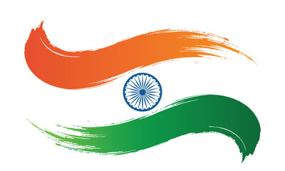 Abstract Brush Stroke Indian Flag Design, Wavy Indian Flag with Ashoka Chakra, Tiranga (Tricolor) Waving Paint Stroke, India Republic/Independence Day Background
